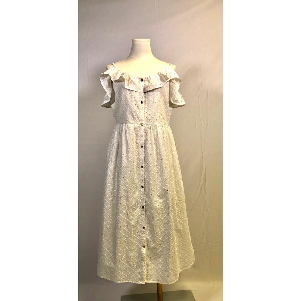 Michael Kors Womens White Eyelet 100% Cotton Fit & Flare Dress Size L